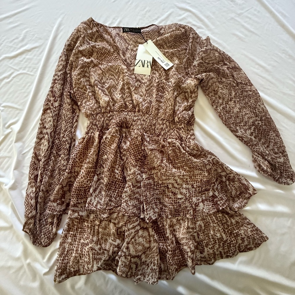Zara Tan and Cream Layered Mini Dress